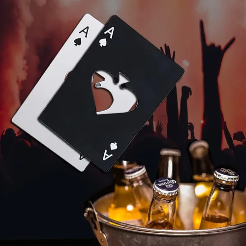 Vista 3 de Ace Of Spades - Abridor de botellas de acero inoxidable portátil, tamaño de tarjeta de crédito, abrelatas portátil de acero inoxidable