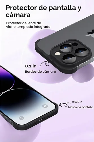 Vista 4 de LEKEVO Funda sin marco para iPhone 14 Pro con protector de lente de cámara, funda delgada y suave de TPU a prueba de golpes, carcasa minimalista
