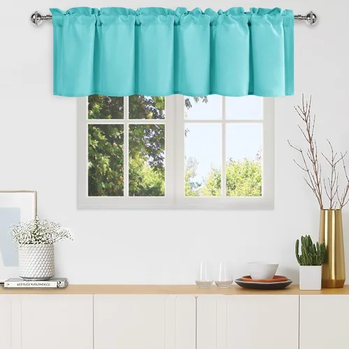 Vista 67 de DWCN Cortinas de Cenefa para Sala de Estar, Cocina, Baño/Sótano - Aqua Sólido, 1 Panel, 42 x 12 Pulgadas, Oscurecimiento de Habitación Solid Short