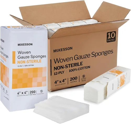 Vista 11 de McKesson Esponjas tejidas de gasa, no estériles, (4 x 4 pulgadas (200 unidades) 12-Ply 100% Cotton Breathable Woven Gauze Sponges for Wound Care &