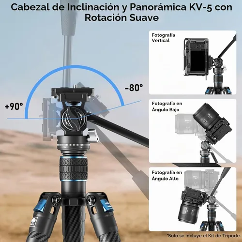 Vista 7 de SIRUI Trípode de cámara de fibra de carbono de 61"/155cm con cabezal fluido