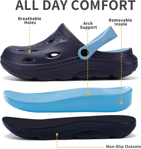 Vista 3 de Zuecos con soporte de arco para mujer y hombre, zapatos de jardín con plantilla acolchada, sandalias con fascitis plantar, antideslizantes
