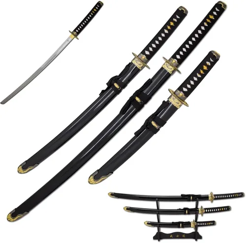 Vista 14 de Snake Eye Tactical Highlander Dragon Design Handle Samurai Katana - Juego de espada triple con soporte de espada