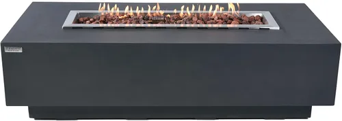 Vista 3 de Granville - Mesa de fuego para exteriores, fogata de hormigón fundido de 60 x 27 pulgadas, incluye rocas de lava de 45,000 BTU chimenea al aire