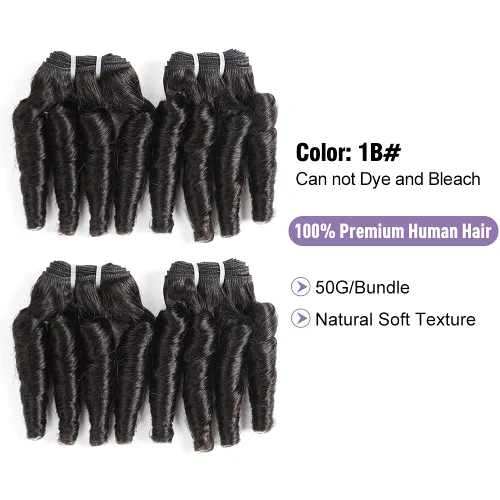 Vista 2 de Molefi Extensiones de cabello humano brasileño Funmi rizado, 4 paquetes de extensiones de cabello humano negro, extensiones de cabello corto rizado