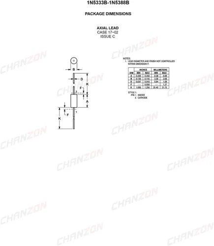 Vista 4 de (Paquete de 20 piezas) Chanzon 1N5349B 5W 12V Zener Diodo 1N5349 12V T-18 (CASE17-02) Diodos de potencia axial