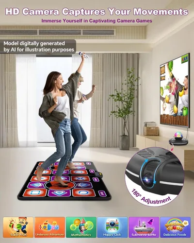 Vista 3 de Alfombrilla de baile doble, alfombrilla electrónica inalámbrica para TV con cámara, almohadilla de baile antideslizante para niños y adultos, tapete