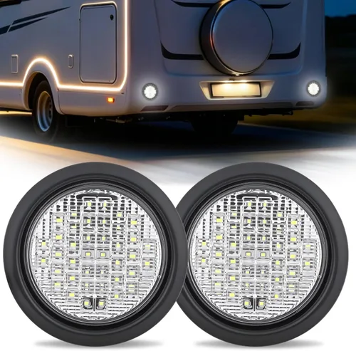 Vista 23 de Nilight Luces traseras para remolque, 2 unidades, 4 pulgadas, redondas, 12 LED, ámbar, cromado, marco, marcador, señal de giro, luz trasera