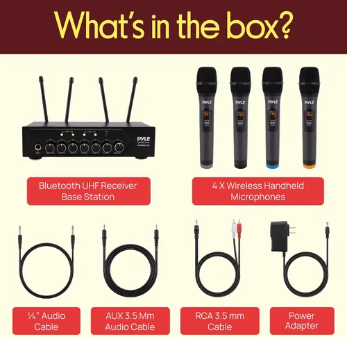 Vista 3 de Pyle Micrófonos inalámbricos, micrófonos duales UHF profesionales para karaoke, sistema de micrófono dinámico inalámbrico con receptor recargable