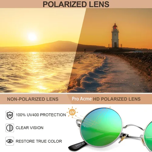Vista 6 de Pro Acme - Gafas de sol polarizadas redondas para hombre y mujer, estilo John Lennon