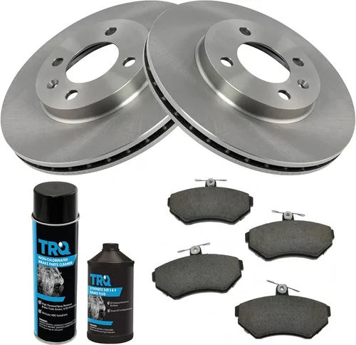 Vista 2 de TRQ Kit de pastillas de freno delantero y rotor, kit químico de freno, pastillas de freno de cerámica compatible con Volkswagen Cabrio 1997-2002
