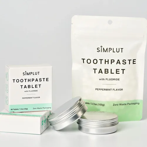 Vista 8 de Tabletas masticables de pasta de dientes con flúor, paquete de 60 – Cuidado bucal de tamaño de viaje, pestañas dentales veganas ecológicas