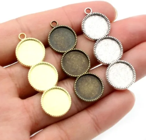 Vista 3 de Kentuckiz - 10 unidades de 0.472 in de tamaño interior de tres camafeo cabujón base en blanco colgante bandejas bisel diy collar colgante joyería Oro