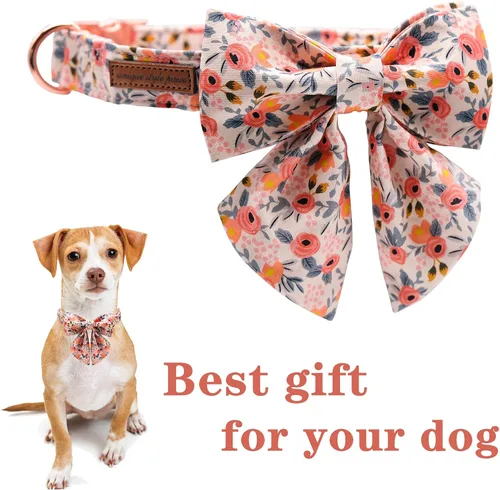 Vista 43 de Unique style paws - Collar para perros con corbatín, collar ajustable para perros y gatos, pequeño, mediano y grande