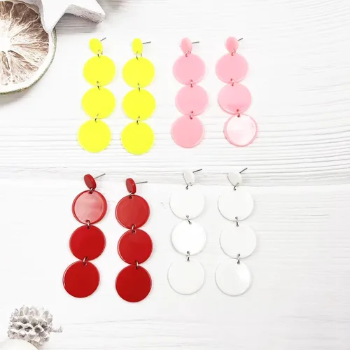 Vista 7 de Aretes colgantes redondos de neón de los años 80, aretes colgantes de disco circular de acrílico para mujer