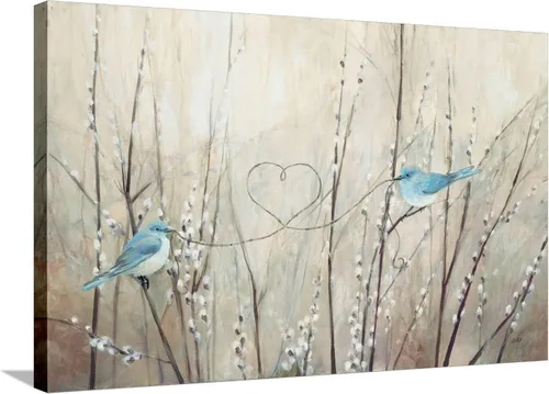Vista 15 de ART.COM Lienzo enmarcado para pared, cuerda neutra de pájaros bonitos por Julia Purinton, decoración de animales, 18 x 12 pulgadas, marco negro