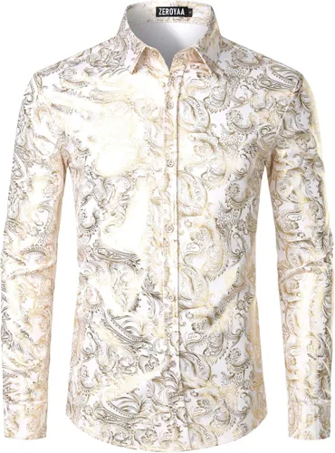 Vista 23 de ZEROYAA Men's Luxury Paisley Floral Printed Button Down Shirt Zhcl36-negro oro