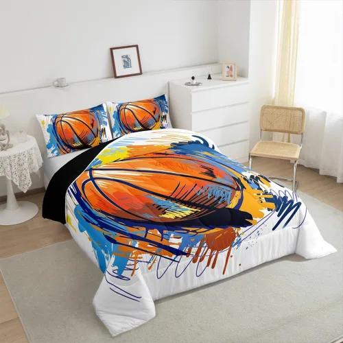 Vista 47 de Juego de ropa de cama de baloncesto para niños y adolescentes, juego de edredón deportivo para niños, tamaño matrimonial, suave, ligero, decoración