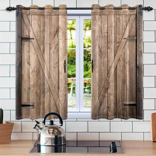 Vista 27 de Cortinas rústicas para ventana de puerta de granero, puerta de madera gris, puerta de garaje, tratamiento de ventana para sala de estar, dormitorio