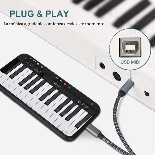 Vista 7 de Cable Lightning a MIDI USB OTG tipo B para iPhone seleccionado, modelos de iPad para controlador midi, instrumento de música electrónico, teclado