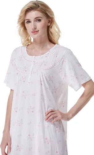 Vista 5 de Keyocean - Camisón de algodón para mujer, suave, cómodo, ligero, manga corta, vestido de casa, ropa de dormir, ropa de sala para verano.