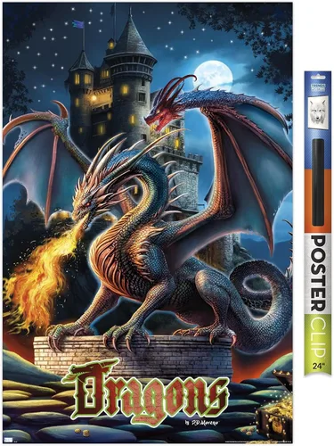 Vista 17 de Trends International PD Moreno - Póster de pared de castillo de dragón, 22.4 pulgadas de largo x 14.7 pulgadas, versión enmarcada en madera