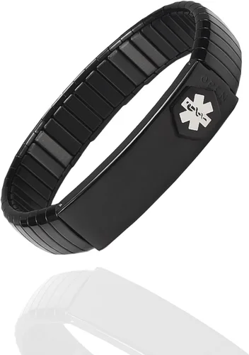 Vista 9 de Pulsera de alerta médica para hombres y mujeres, pulsera de identificación médica ajustable ajustable de acero inoxidable para diabetes, alergias