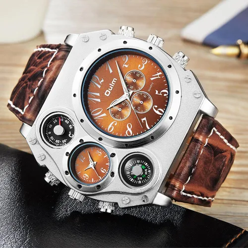 Vista 6 de 2.3" Oversized Dial Quartz Men's Watch, 2 Time Zone Analog Display Outdoor Sports Watch, Cool Design Casual Wristwatch, Model 1349.