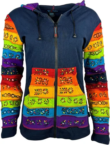 Vista 38 de Agan Traders Chaquetas bohemias con cremallera para mujer, con parches de teñido anudado, sudaderas ligeras con capucha para mujer 2025