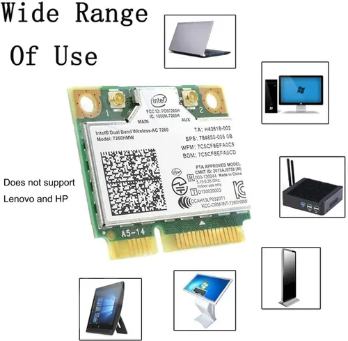 Vista 5 de MQUPIN Tarjeta inalámbrica de doble banda, Intel 7260.HMW de doble banda, adaptador de red AC 7260+Bluetooth 4.0 USO para Intel AC Half Mini Pcie
