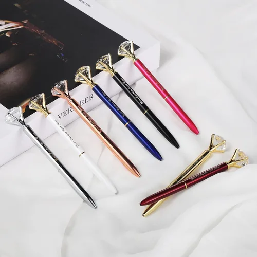Vista 7 de Personalizado 20 Piezas Big Diamond Pen Rhinestones Crystal Metal Bolígrafo Promocional Tinta Negra