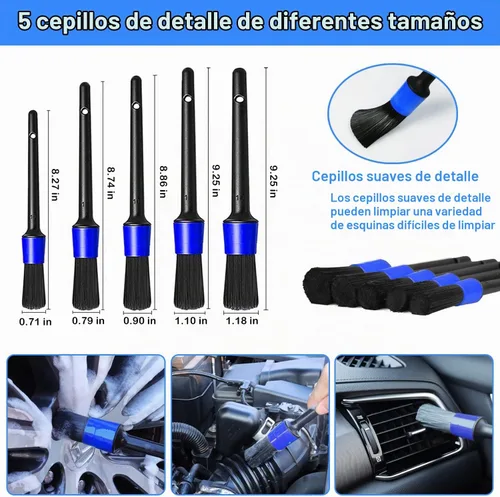 Vista 4 de Kit de Cepillo de Lavado de Automóvil de 62" - Manopla, Trapeador, Esponja y Mango Largo, Cabezal de Repuesto de Chenille Sin Rayones, Cepillo