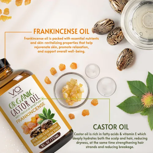 Vista 3 de VITAL AFFAIR Aceite orgánico de mezcla de ricino e incienso - 100% puro y natural, prensado en frío, sin refinar en botella de vidrio. Aceite