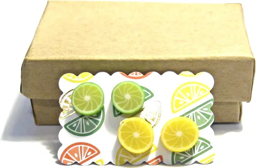 Vista 5 de Lemon and Lime Stud Earrings - Tiny Food Jewelry