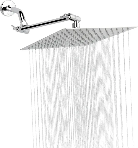 Vista 7 de Cabezal de ducha de lluvia con brazo de extensión ajustable de 11 pulgadas, cabezal de ducha cuadrado grande de acero inoxidable de alto flujo
