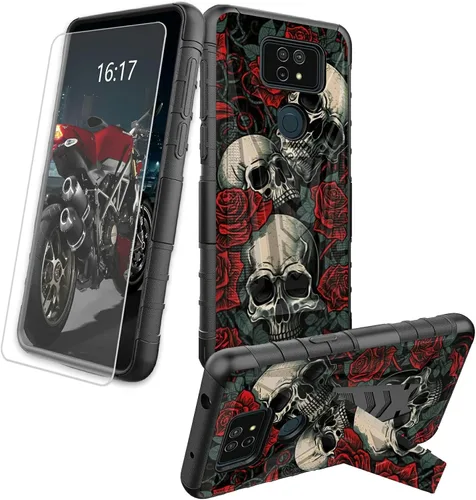 Vista 83 de Funda para AT&T Maestro Max 2021/Cricket Ovation 2 con protector de pantalla de vidrio templado, funda resistente con función atril integrada