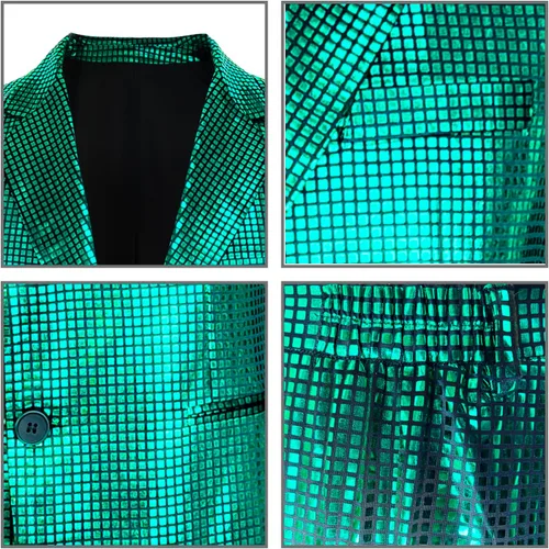 Vista 4 de Conjunto de 2 piezas con chaqueta de lentejuelas metálicas, conjunto de 2 piezas, para baile de graduación, boda, fiesta, banquete, chaqueta