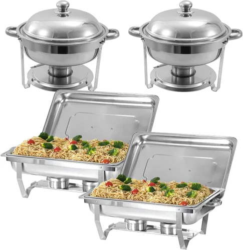 Vista 9 de Juego de 2 platos de 8 cuartos de galón para buffet de acero inoxidable, juego completo de calentador de alimentos con bandeja de agua