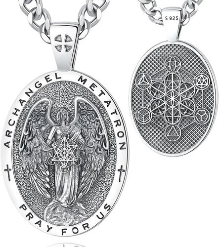 Vista 37 de EUDORA Medalla de plata de ley S925 con collar de San Patrono para mujeres A01-Saint Benedict Medalla
