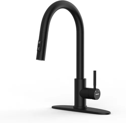 Vista 11 de WEWE Grifo de cocina de acero inoxidable de 14.5 pulgadas de alto con rociador extraíble, grifo de fregadero giratorio de 360° de níquel cepillado