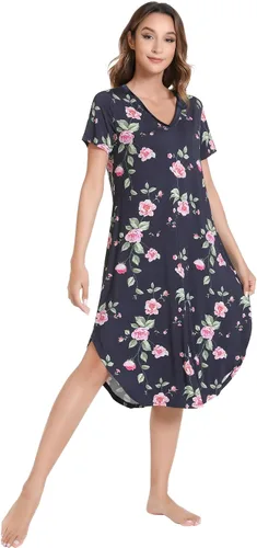 Vista 10 de NACHILA Bamboo Viscose Nightgowns for Women Cooling Short Sleeve Sleepshirt A-aqua Green