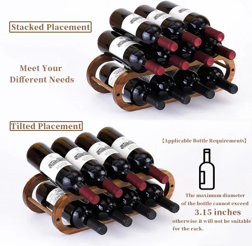 Vista 2 de Navtcow Estante para vino y organizador de botellas de agua 2 en 1 para armario y encimera, ajustable en 2 tamaños (madera de acacia de 2 niveles)