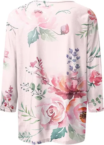 Vista 4 de Camisetas personalizadas para mujer, a la moda, casual, de séptima manga, estampada, cuello redondo, camiseta