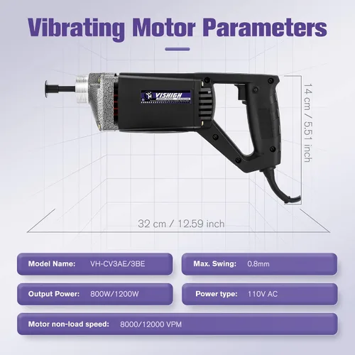 Vista 2 de VISHIGH Herramienta vibradora de hormigón de 800 W, motor vibrador de hormigón eléctrico con eje de 5 pies (4.9 ft), herramienta de construcción