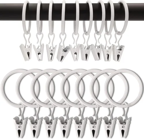 Vista 15 de WeeksEight Paquete de 44 anillos de cortina negros con clips, ganchos de cortina, ganchos de clip para colgar cortinas, lazos, sombreros, anillos