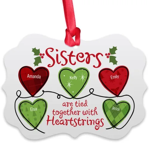 Vista 10 de Gossby Adorno de Navidad personalizado para hermanas y corazones – Regalo de Navidad personalizado para hermanas del alma para mujeres con diseño, 2