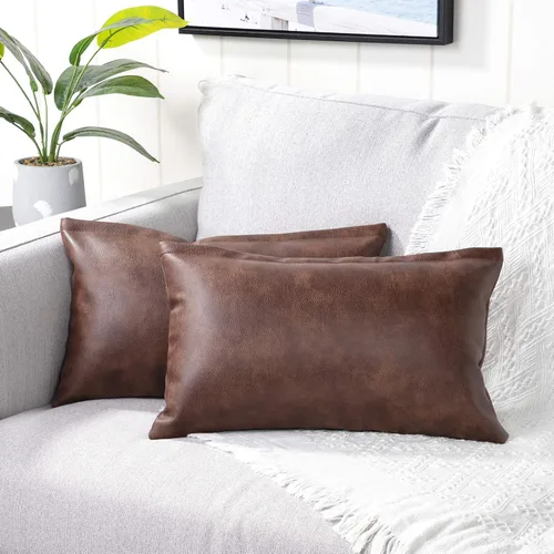 Vista 8 de Yaertun Juego de 2 fundas de almohada decorativas de piel sintética, modernas, sólidas, para exteriores, fundas de almohada de lujo para sofá, cama