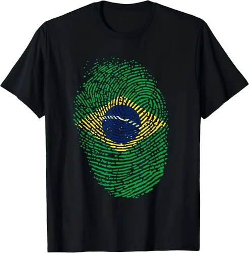 Vista 13 de Camiseta patriótica de la bandera brasileña con huella dactilar Asphalt Grey