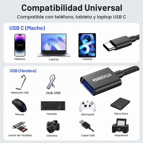 Vista 4 de Paquete de 2 adaptadores USB C a USB, cable USB C macho a USB