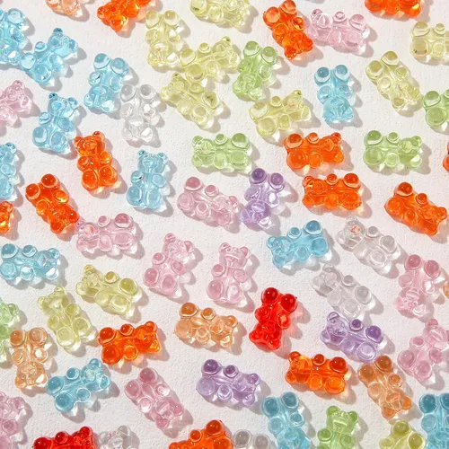 Vista 4 de 200 cuentas de oso acrílico transparente de oso de goma coloridas, lindo oso de cuentas para collares, pulseras, llaveros, joyería, manualidades